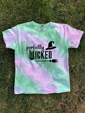 Child Medium (10-12) Wicked Green & Pink Corner Bullseye Tie-Dye T-Shirt